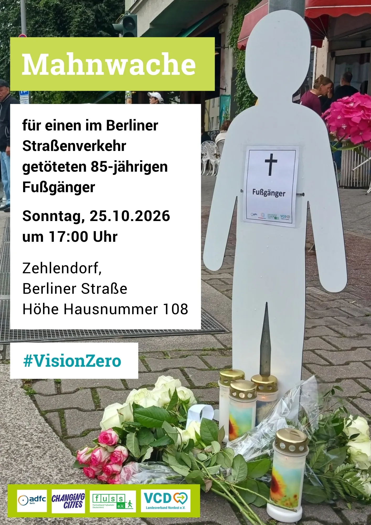 Mahnwache für getöteten Fußgänger in Zahlendorf